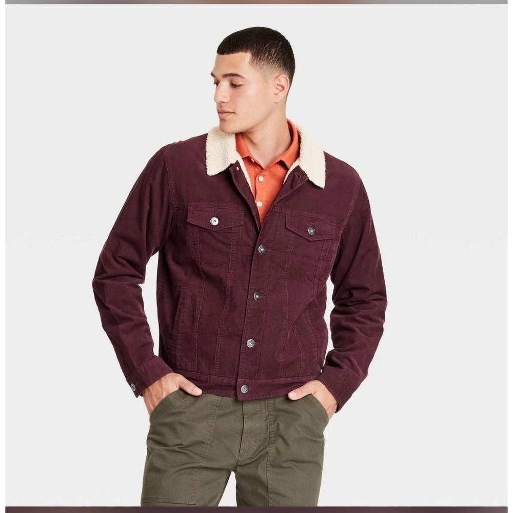 Goodfellow & Co Mens Corduroy Sherpa Trucker Jacket Maroon RW409K Large NEW